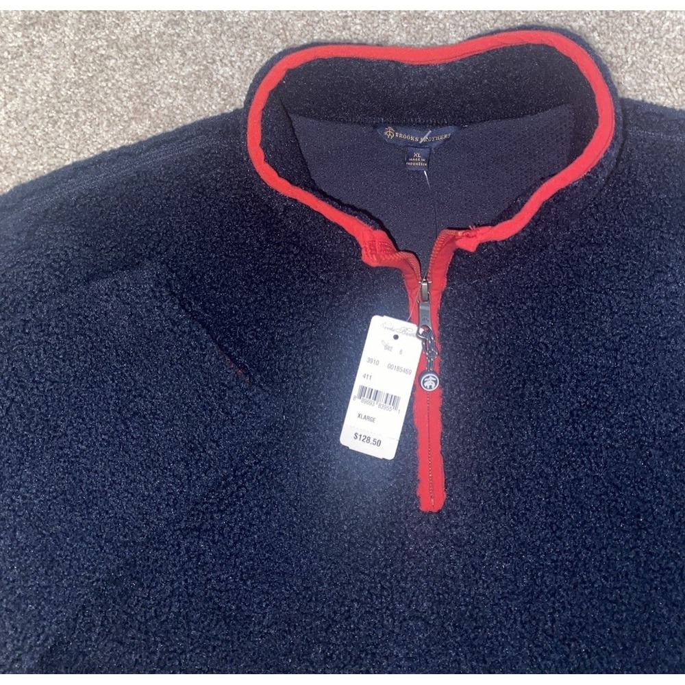 Brooks Brothers Mens XL Sherpa Jacket Dark Blue/Red Polyester Pockets Warm Cozy